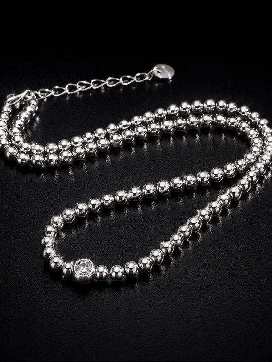 Anthropologie Jewelry - Silver tone Beaded Necklace with Clear Crystal Accent
